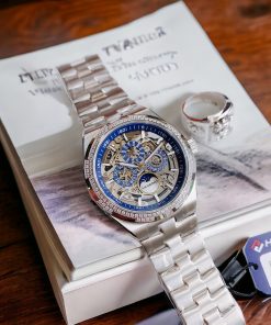 Đồng hồ nam Hanboro chính hãng máy lộ cơ đính đá 42mm (1)