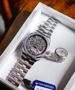 Đồng hồ nam Hanboro chính hãng máy lộ cơ đính đá 42mm (1)