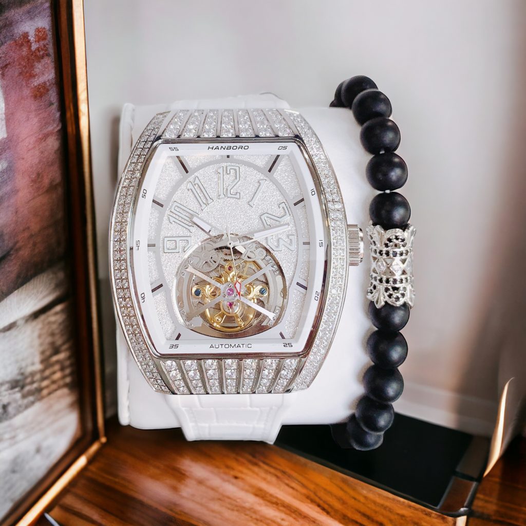 Đồng hồ nam Hanboro cơ lộ máy đính đá chính hãng 43mm (1)