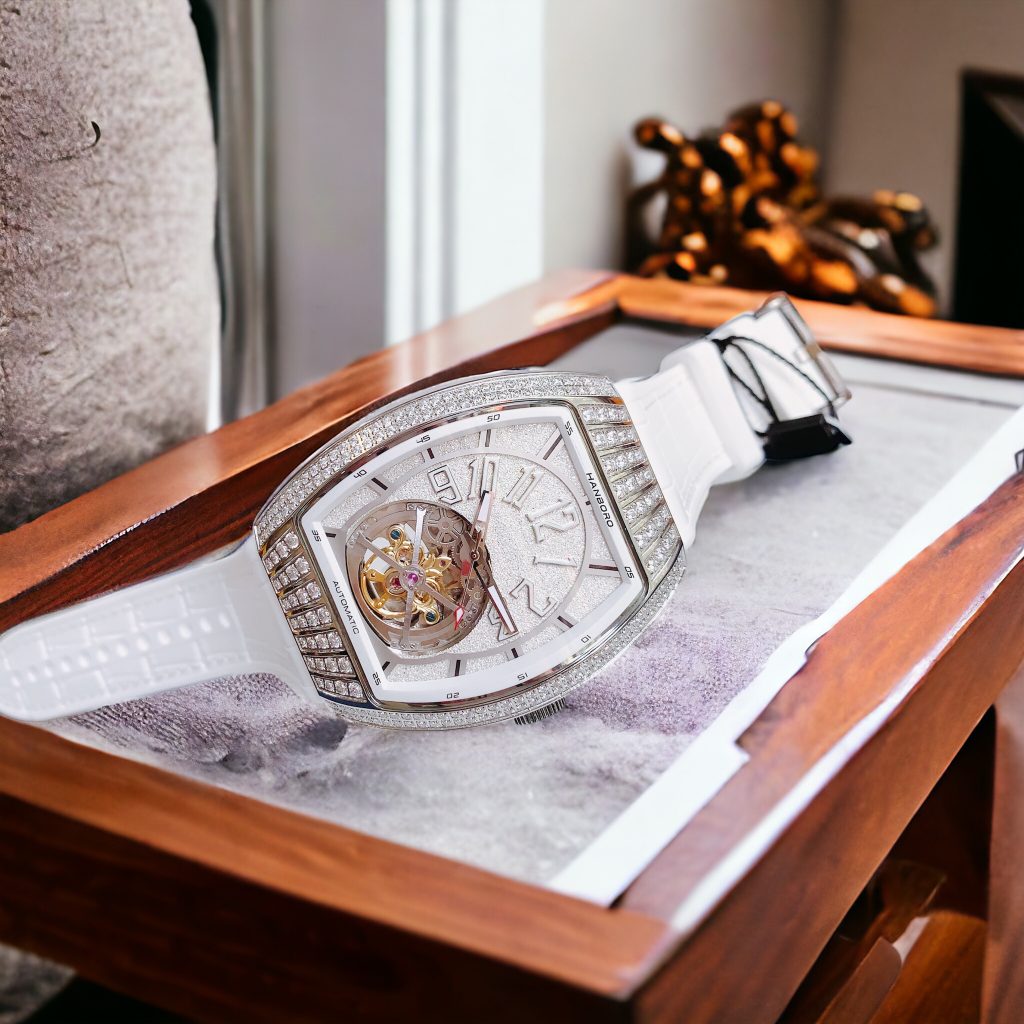 Đồng hồ nam Hanboro cơ lộ máy đính đá chính hãng 43mm (1)