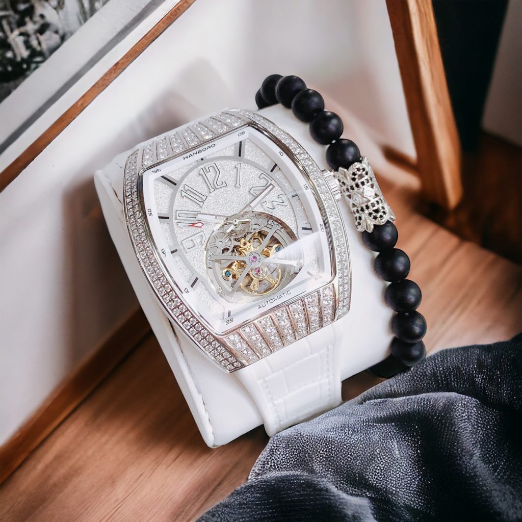 Đồng hồ nam Hanboro cơ lộ máy đính đá chính hãng 43mm (1)