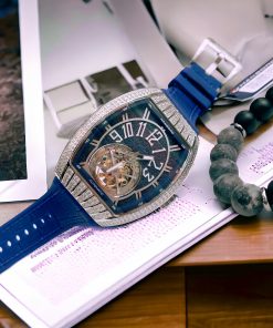 Đồng hồ nam Hanboro dây cao su lộ cơ chính hãng 43mm (1)