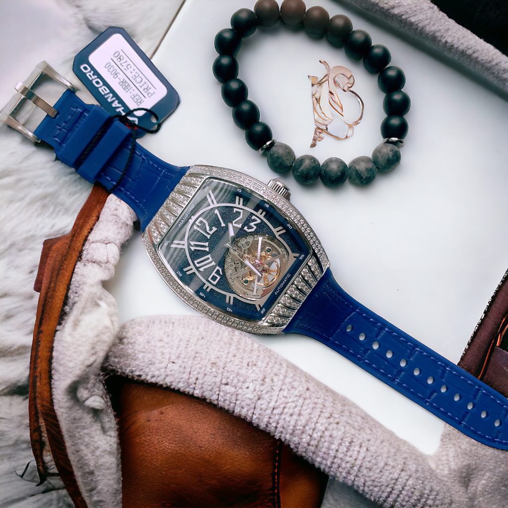 Đồng hồ nam Hanboro dây cao su lộ cơ chính hãng 43mm (1)