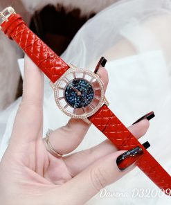 Đồng hồ nữ Davena 32009 dây da đỏ đính đá chính hãng 34mm (1)
