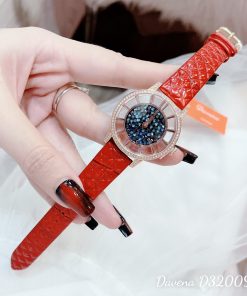 Đồng hồ nữ Davena 32009 dây da đỏ đính đá chính hãng 34mm (1)