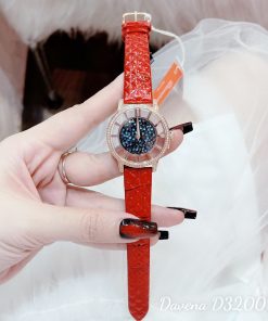 Đồng hồ nữ Davena 32009 dây da đỏ đính đá chính hãng 34mm (1)