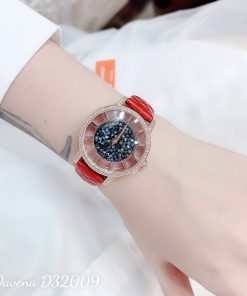 Đồng hồ nữ Davena 32009 dây da đỏ đính đá chính hãng 34mm (1)