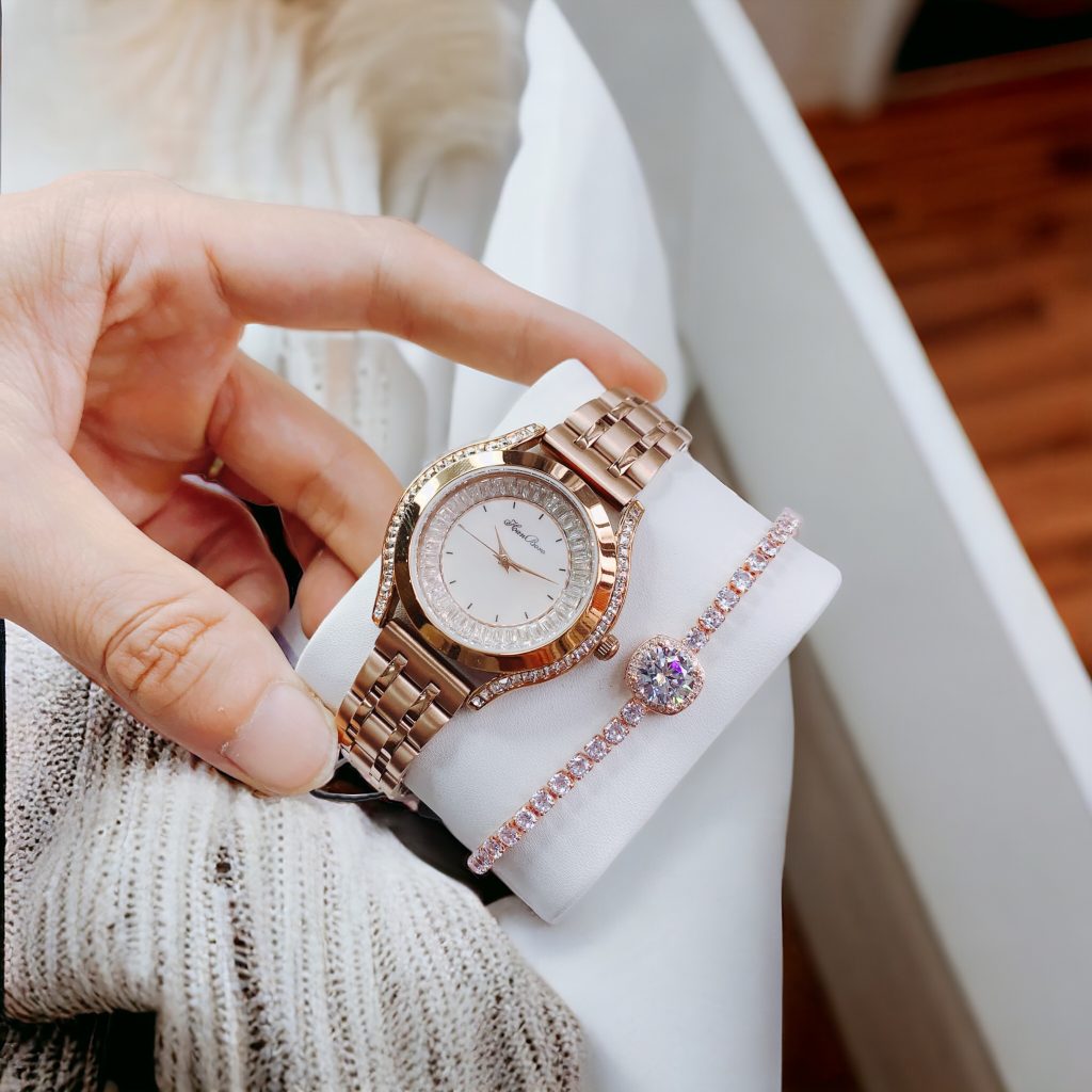 Đồng hồ nữ Hanboro mặt xà cừ đính đá chính hãng 35mm (1)