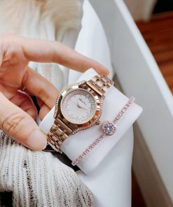 Đồng hồ nữ Hanboro mặt xà cừ đính đá chính hãng 35mm (1)