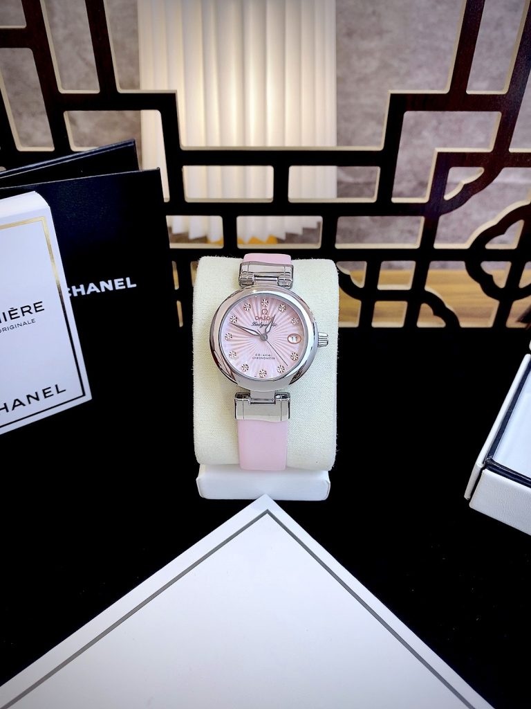 Đồng hồ nữ Omega Ladymatic màu hồng tặng kèm dây da Fake giá rẻ 34mm