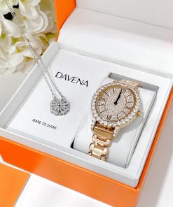Đồng hồ Davena Austria 31893 nữ dây kim loại đính đá chính hãng 34mm (1)