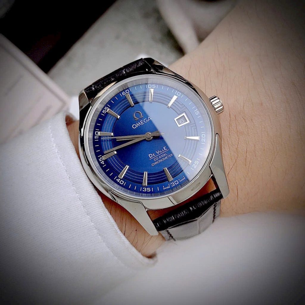 Đồng hồ Omega Deville fake cao cấp máy cơ Nhật mặt xanh (1)