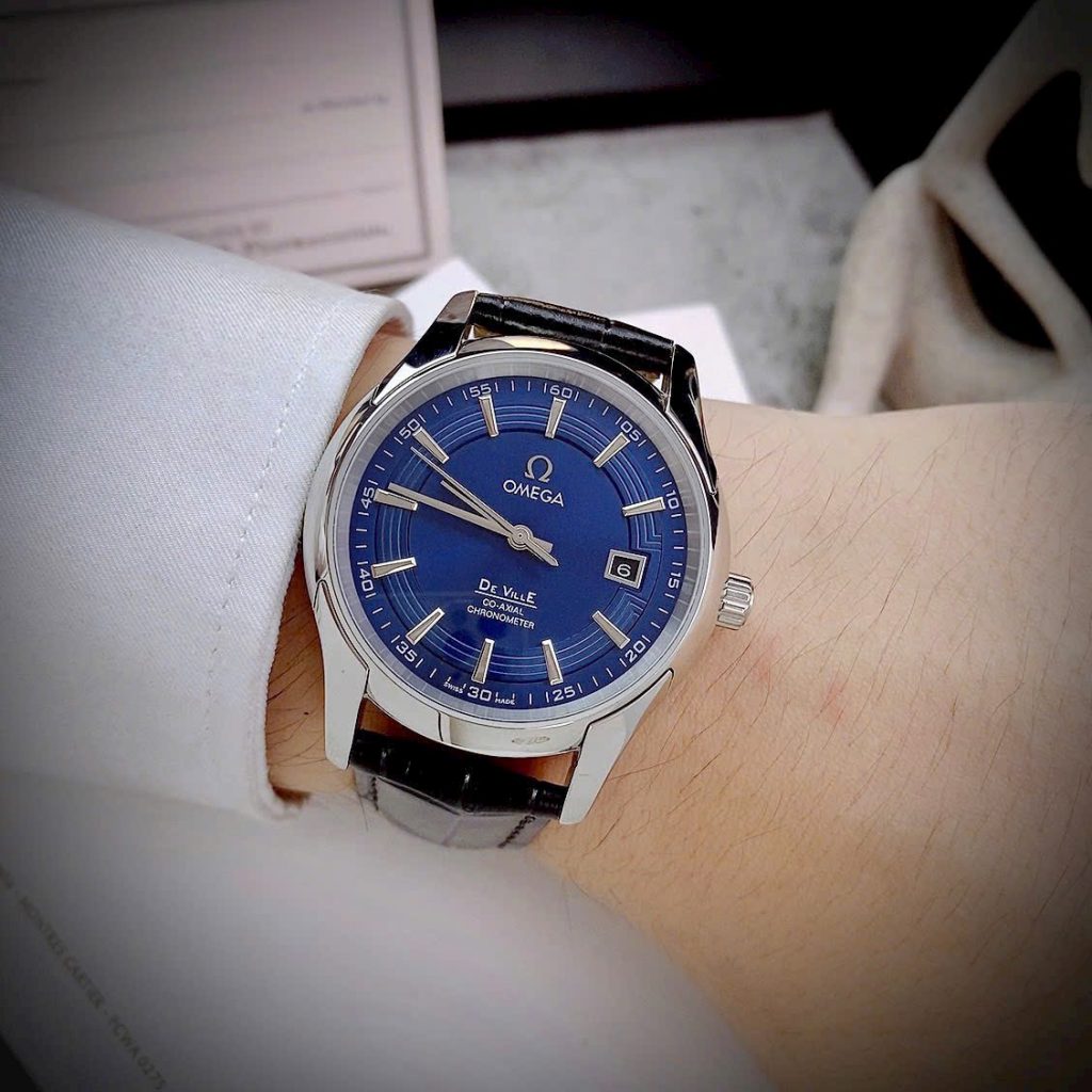 Đồng hồ Omega Deville fake cao cấp máy cơ Nhật mặt xanh (1)