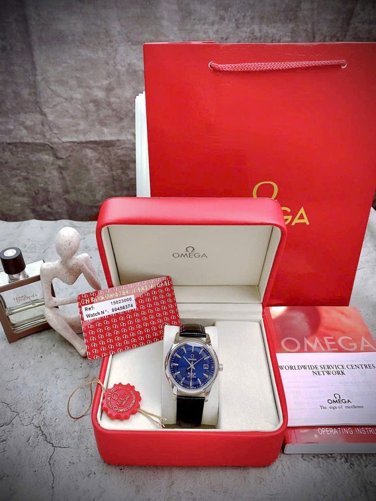 Đồng hồ Omega Deville fake cao cấp máy cơ Nhật mặt xanh (1)