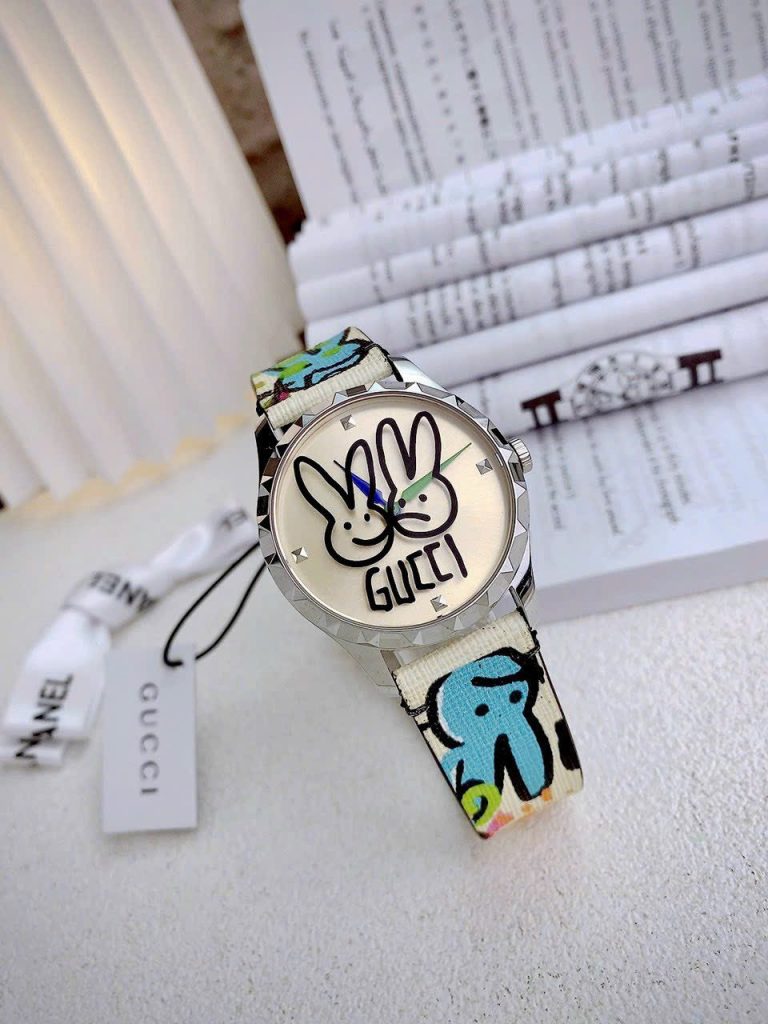 Đồng hồ nữ Gucci Like auth dây da mặt hoạ tiết thỏ 38mm (1)
