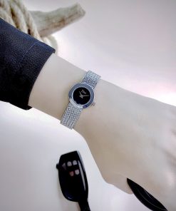 Đồng hồ Dior Satine nữ mặt đen dây kim loại Like Auth (5)