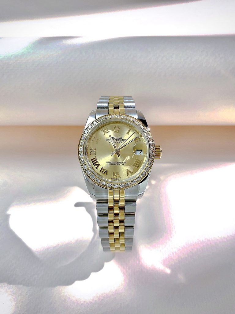 Đồng hồ Rolex DateJust nữ vàng gold niềng đá fake 11 31mm (8)