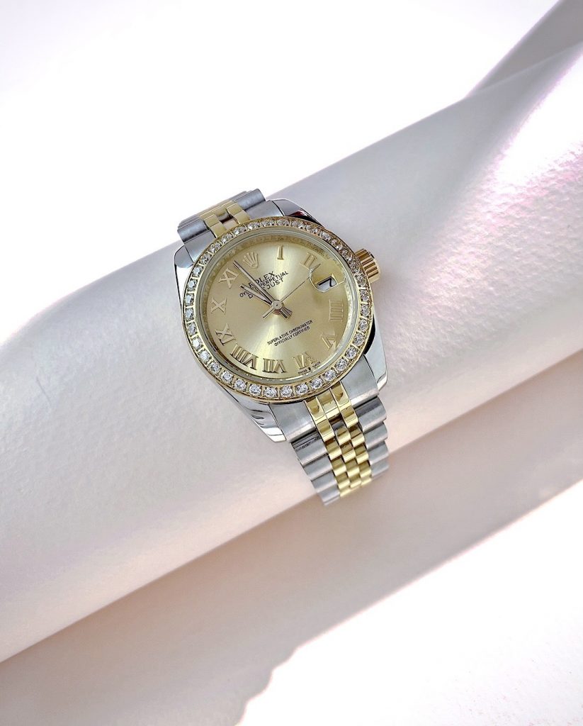 Đồng hồ Rolex DateJust nữ vàng gold niềng đá fake 11 31mm (8)