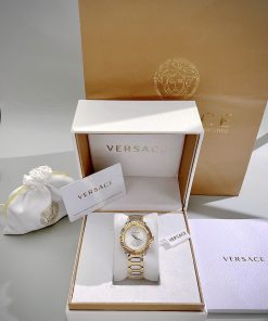 Đồng hồ Versace Greca twist nữ dây kim loại demi gold fake 11  (1)