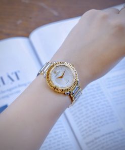 Đồng hồ Versace Greca twist nữ dây kim loại demi gold fake 11  (1)