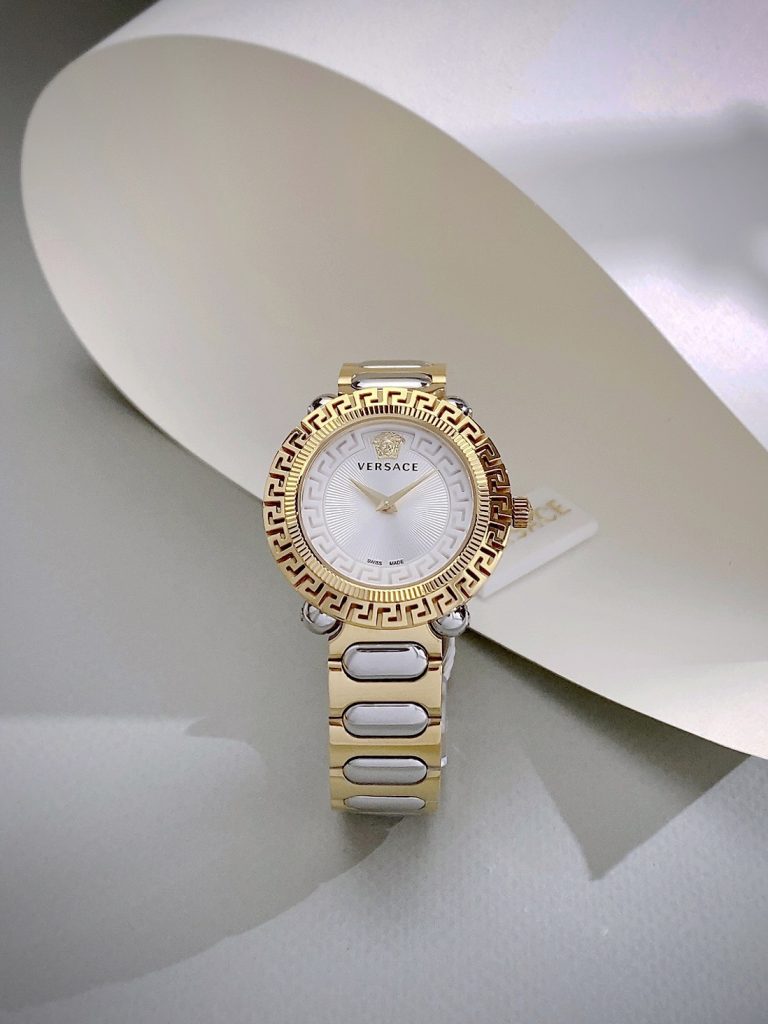 Đồng hồ Versace Greca twist nữ dây kim loại demi gold fake 11  (1)