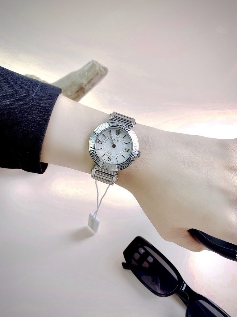 Đồng hồ Versace Tribute nữ mặt trắng dây kim loại Rep 11  (1)