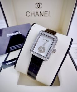 Đồng hồ nữ Chanel boy's friend dây da đính đá siêu cấp 28x32mm (1)