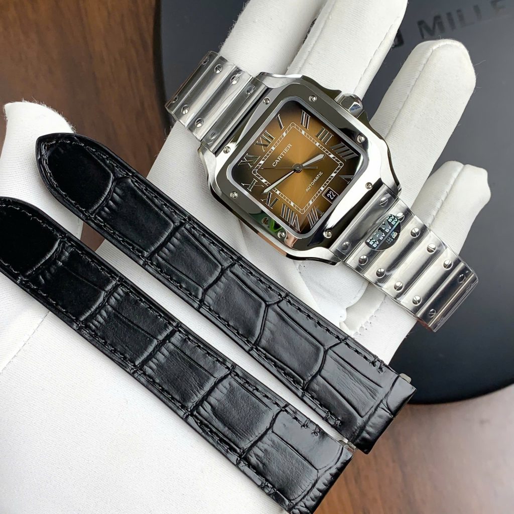 Đồng hồ Cartier Santos WSSA0064 Replica 11 mặt số nâu nhà máy BV (1)