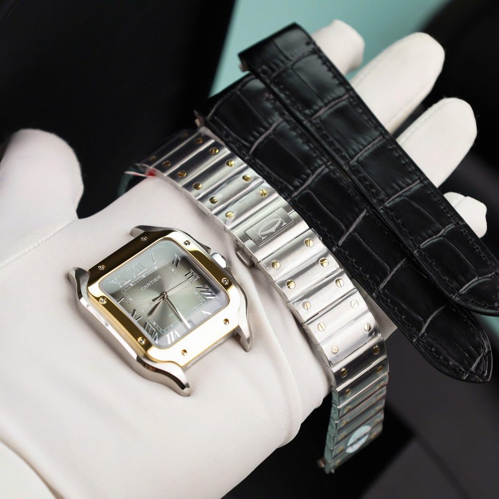 Đồng hồ Cartier chế tác Santos mặt số xám nhà máy BV cao cấp nhất (1)