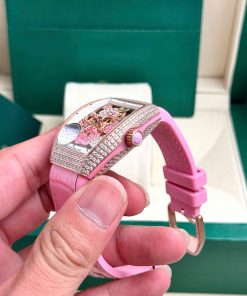 Đồng hồ Franck Muller V32 nữ đính đá dây cao su màu hồng 36mm (5)