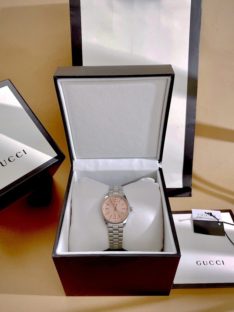 Đồng hồ Gucci nữ dây kim loại mặt hồng cá tính Like Auth 29mm
