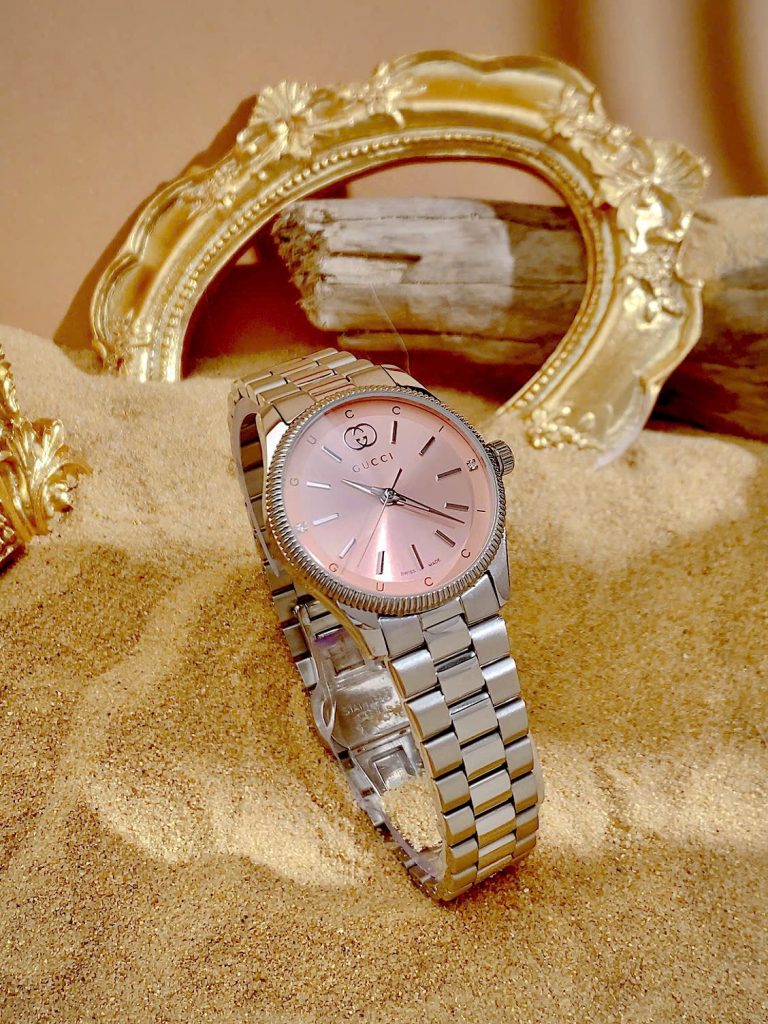 Đồng hồ Gucci nữ dây kim loại mặt hồng cá tính Like Auth 29mm
