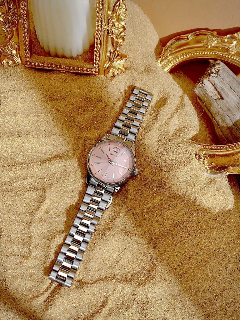 Đồng hồ Gucci nữ dây kim loại mặt hồng cá tính Like Auth 29mm