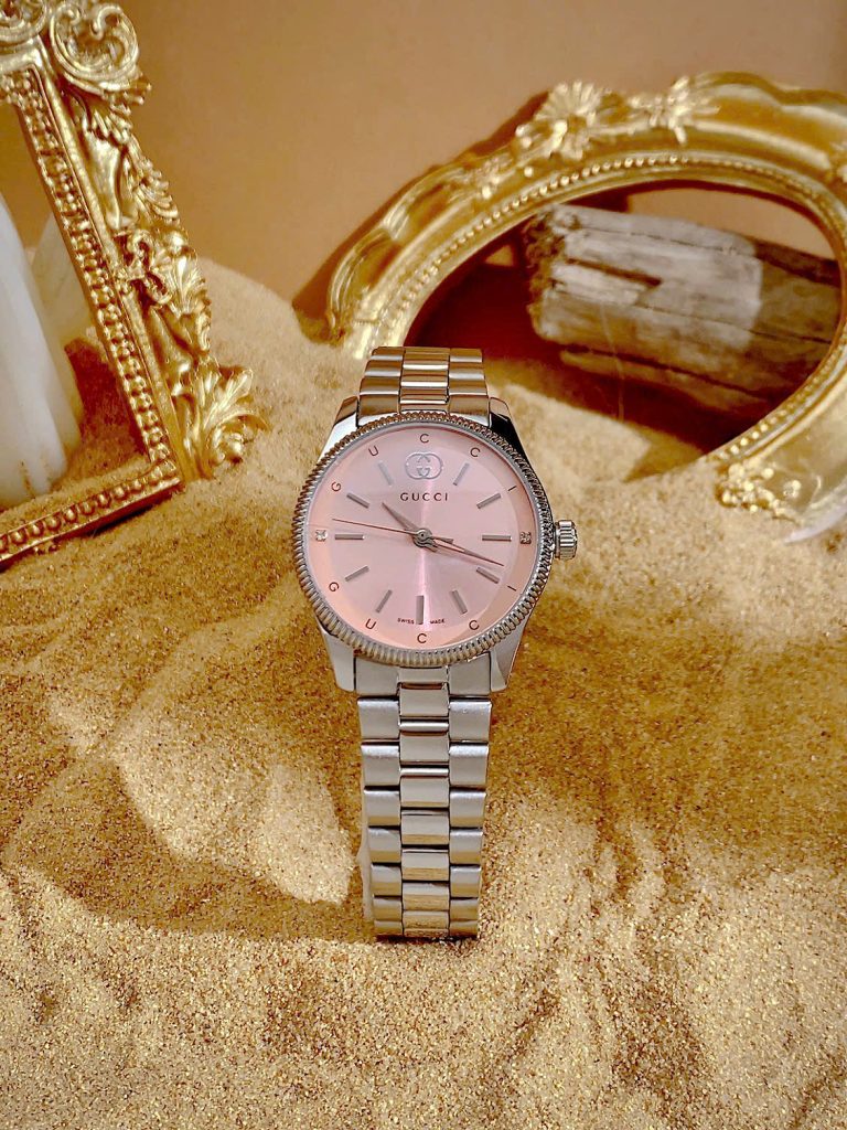 Đồng hồ Gucci nữ dây kim loại mặt hồng cá tính Like Auth 29mm