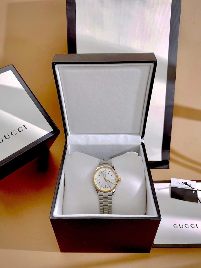 Đồng hồ Gucci nữ dây kim loại mặt trắng demi Like Auth 29mm