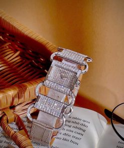 Đồng hồ HERMÈS Klikti nữ thép trắng dây da xám đính full đá 22x21mm (1)