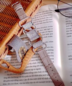 Đồng hồ HERMÈS Klikti nữ thép trắng dây da xám đính full đá 22x21mm (1)