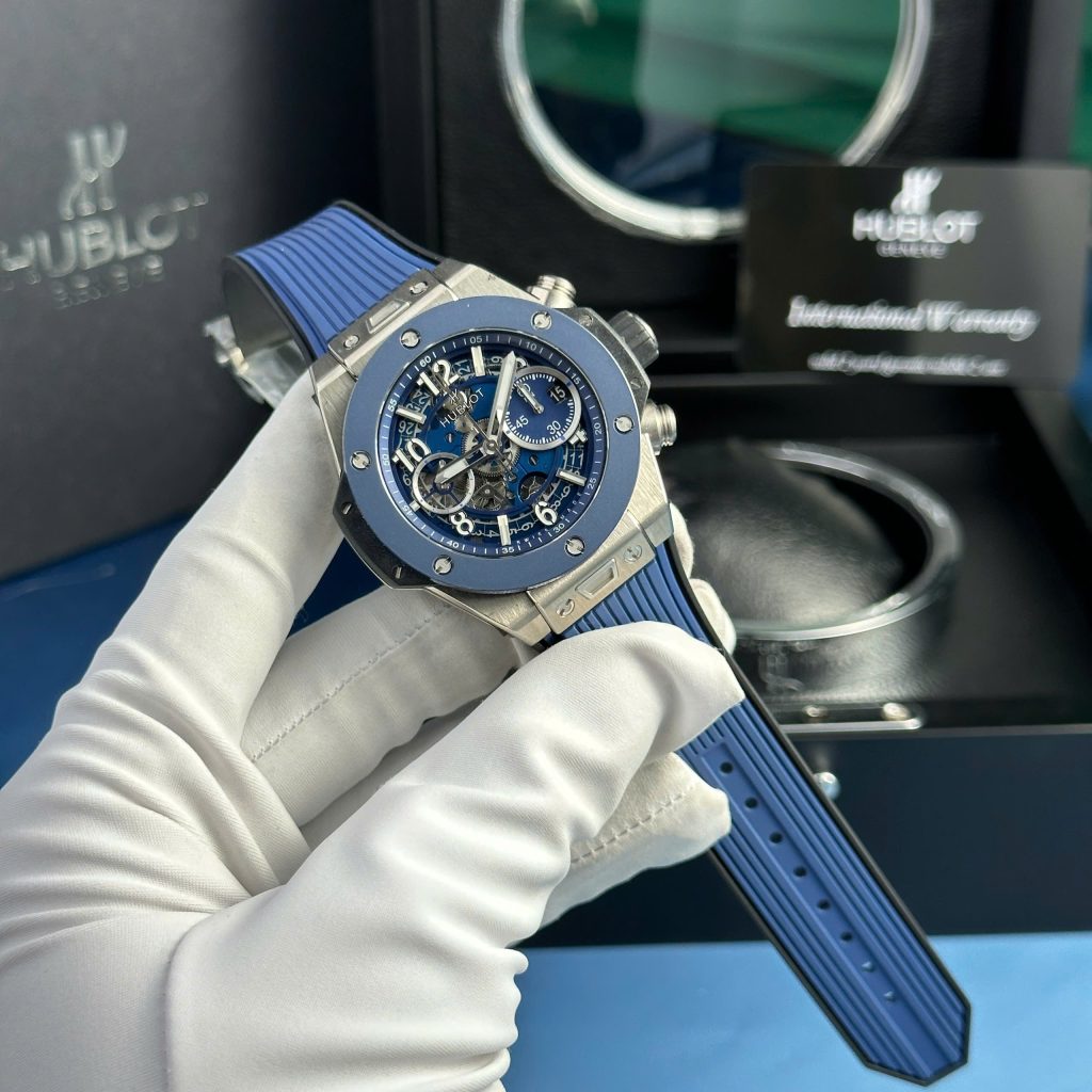 Đồng hồ Hublot Rep 11 Big Bang Unico Titanium Blue Bezel BBF 42mm (7)