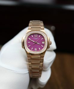Đồng hồ Patek Philippe Nautilus 7118R đính đá mặt màu tím Rep 11 32mm (7)