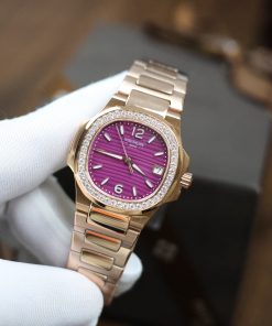 Đồng hồ Patek Philippe Nautilus 7118R đính đá mặt màu tím Rep 11 32mm (7)