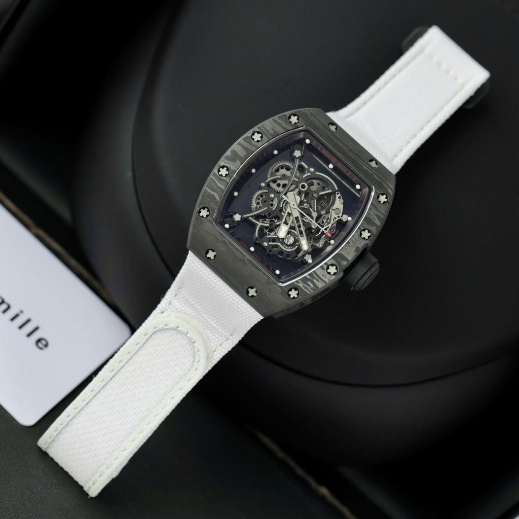 Đồng hồ Richard Mille RM055 vỏ Carbon dây vài màu trắng BBR Factory 45mm (10)