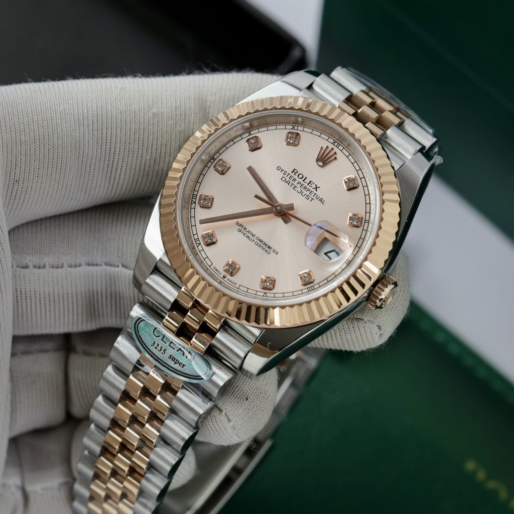 Đồng hồ Rolex Date Just 3235 Clean giá rẻ cọc số đính đá Fake 11 41mm (8)