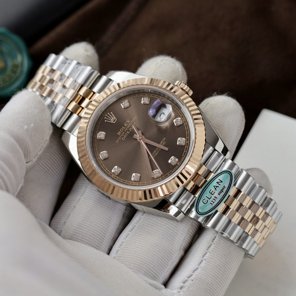 Đồng hồ Rolex Date Just 3235 Clean giá rẻ mặt chocolate Fake cao cấp 41mm (5)