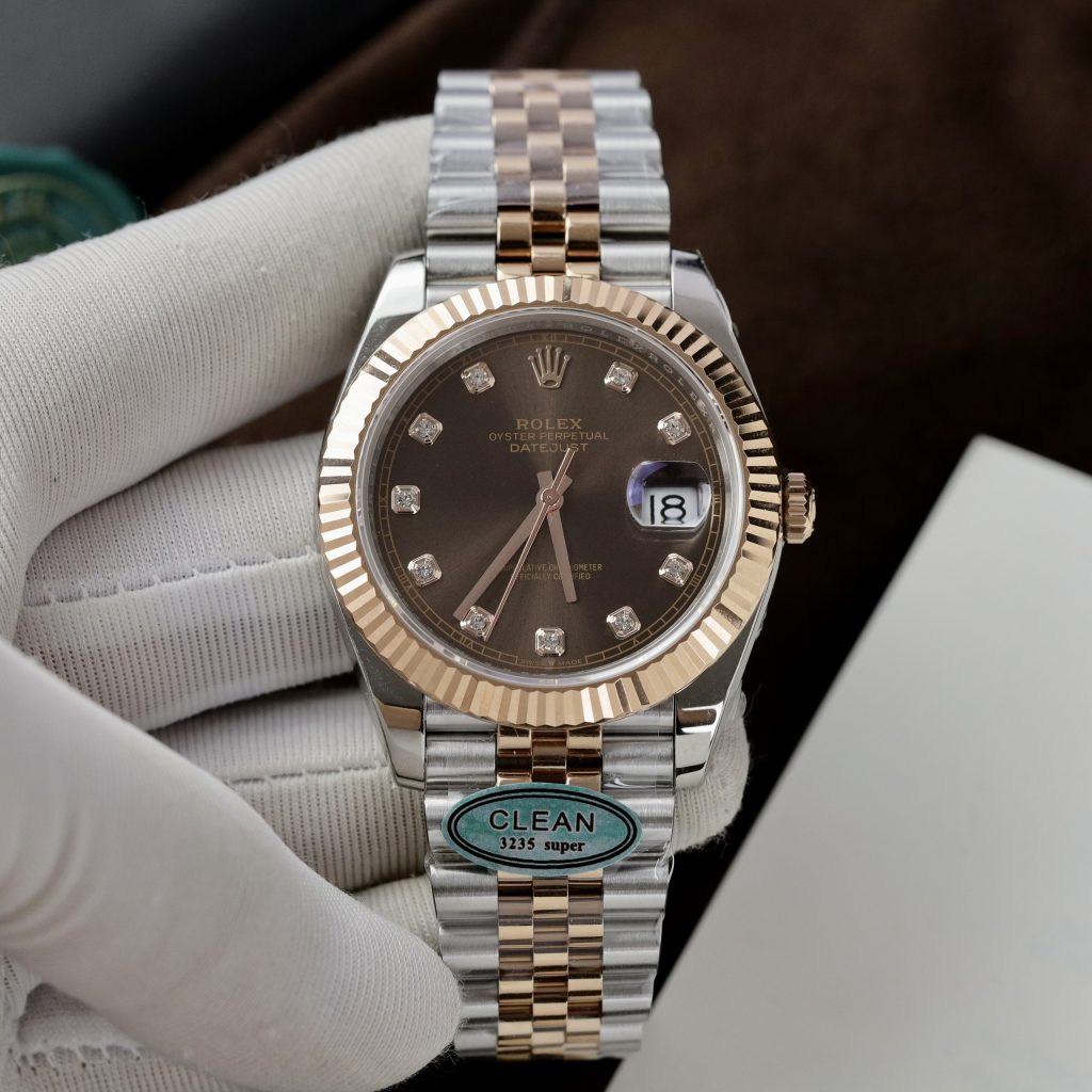 Đồng hồ Rolex Date Just 3235 Clean giá rẻ mặt chocolate Fake cao cấp 41mm (5)