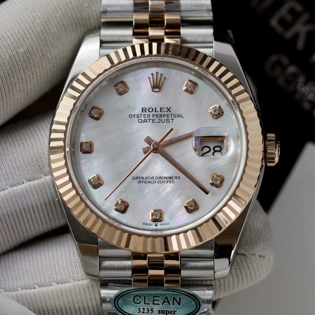 Đồng hồ Rolex Date Just 3235 Clean giá rẻ mặt khảm trai Fake 11 41mm (10)