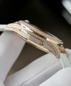 Đồng Hồ Patek Philippe Complications 4947R Replica 11 Mặt Khảm Xà Cừ Dây Da Màu Trắng 38mm (2)