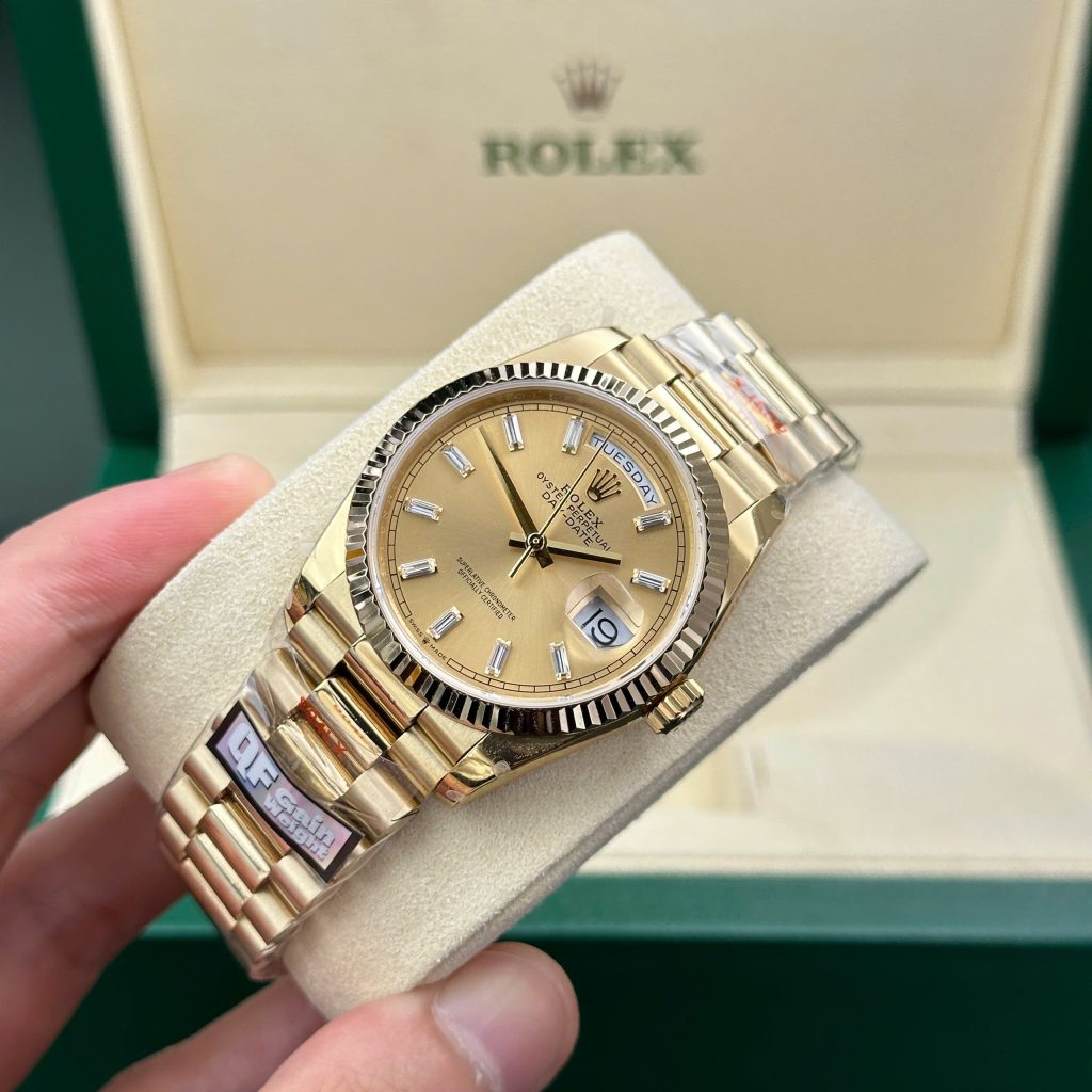 Đồng Hồ Rolex Day-Date 128238 mặt vàng champagne 158gram Rep 11 QF factory 36mm (1)