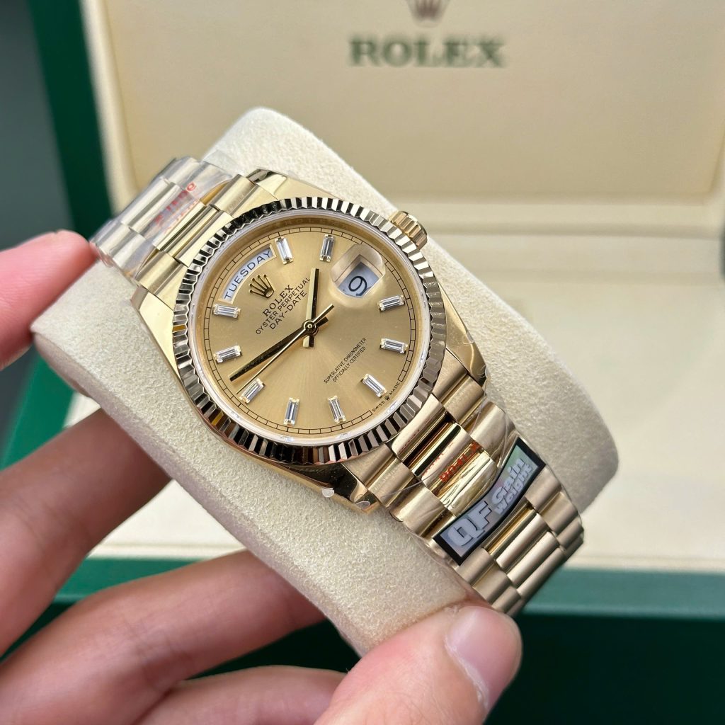 Đồng Hồ Rolex Day-Date 128238 mặt vàng champagne 158gram Rep 11 QF factory 36mm (1)