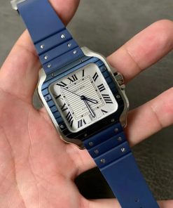 Đồng hồ Cartier Santos Rep 11 cao cấp mặt trắng dây cao su GF factory 40mm (2)