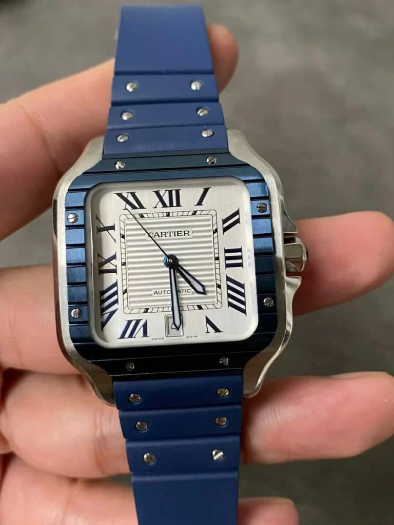 Đồng hồ Cartier Santos Rep 11 cao cấp mặt trắng dây cao su GF factory 40mm (2)